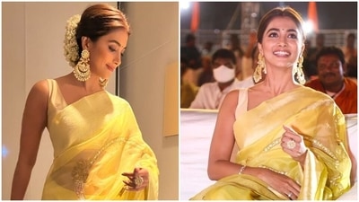 Pooja Hegde in beauteous saree and sleeveless blouse steals the show at Acharya pre-release event: See pics, video (Instagram/@thehegdepooja) Pooja Hegde in beauteous saree and sleeveless blouse steals the show at Acharya pre-release event: See pics, video (Instagram/@thehegdepooja)