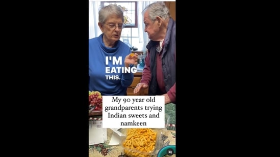 The elderly couple tried Indian sweets and namkeen and their reaction is adorable to see. (invisibleindia/Instagram )