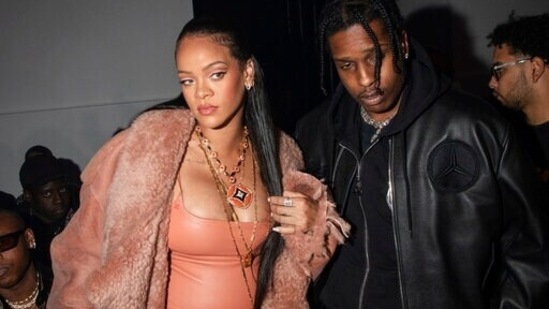Rihanna and ASAP Rocky at a fashion show in Paris. (Photo by Vianney Le Caer/Invision/AP, File)(Vianney Le Caer/Invision/AP)