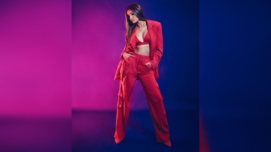 Tara Sutaria's red bralette, matching blazer and trousers set is a perfect outfit inspiration.(Instagram/@tarasutaria)