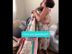 The granddaughter hugs her grandmother on her 18th birthday after being given the patchwork, embroidered blanket. (twitter/@GoodNewsCorres1) The granddaughter hugs her grandmother on her 18th birthday after being given the patchwork, embroidered blanket. (twitter/@GoodNewsCorres1)