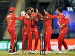 Sandeep Sharma of Punjab Kings celebrates the wicket of Robin Uthappa of the Chennai Superkings(PTI) Sandeep Sharma of Punjab Kings celebrates the wicket of Robin Uthappa of the Chennai Superkings(PTI)