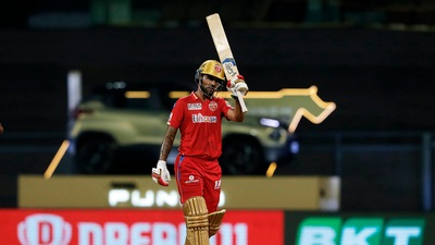 Punjab Kings Shikhar Dhawan celebrates his half-century&nbsp; (ANI)
