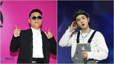 BTS member Suga is collaborating with singer Psy. BTS member Suga is collaborating with singer Psy.