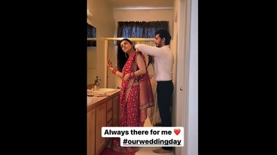 A screengrab of the video of the couple getting ready on their wedding day. (_kritikamal_/Instagram ) A screengrab of the video of the couple getting ready on their wedding day. (_kritikamal_/Instagram )