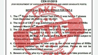 RRB NTPC CBT 2 Exam Date: Railway Ministry warns candidates about fake notice (Photo tweeted by Ministry of Railways)