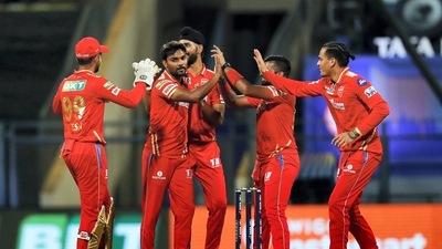 Sandeep Sharma of Punjab Kings celebrates the wicket of Robin Uthappa of the Chennai Superkings (PTI) Sandeep Sharma of Punjab Kings celebrates the wicket of Robin Uthappa of the Chennai Superkings (PTI)