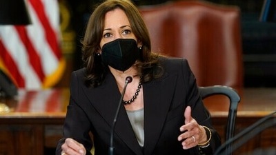 US vice-president Kamala Harris speaks during a cabinet meeting at the White House complex in Washington. (AP file) US vice-president Kamala Harris speaks during a cabinet meeting at the White House complex in Washington. (AP file)