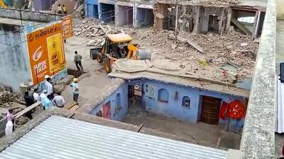 Alwar: A bulldozer was used to demolish a 300-year-old Shiva temple at Sarai Mohalla, in Alwar district of Rajasthan (PTI)