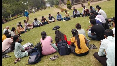 Various student organisations and unions organised a meeting to protest the proposed three-fold fee hike at SPPU (HT PHOTO)