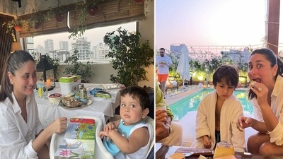 Kareena Kapoor and Saif Ali Khan spent Monday by the pool with their kids and friends. Kareena Kapoor and Saif Ali Khan spent Monday by the pool with their kids and friends. 