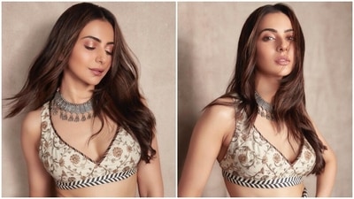 Rakul Preet Singh in dreamy silk lehenga and bralette promotes Runway 34, Jackky Bhagnani showers love: See pics (Instagram/@rakulpreet) Rakul Preet Singh in dreamy silk lehenga and bralette promotes Runway 34, Jackky Bhagnani showers love: See pics (Instagram/@rakulpreet)