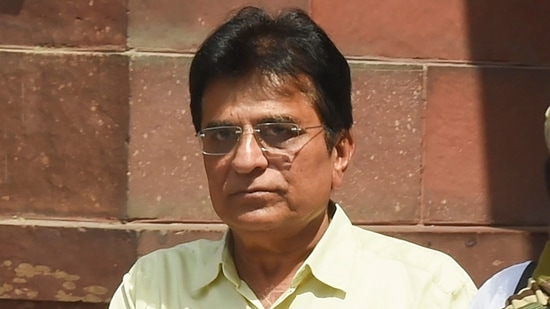 Former BJP MP Kirit Somaiya comes out after a meeting with Union home secretary Ajay Kumar Bhalla over the alleged attack on him, at North Block, in New Delhi, Monday, April 25, 2022. (PTI Photo/Shahbaz Khan)