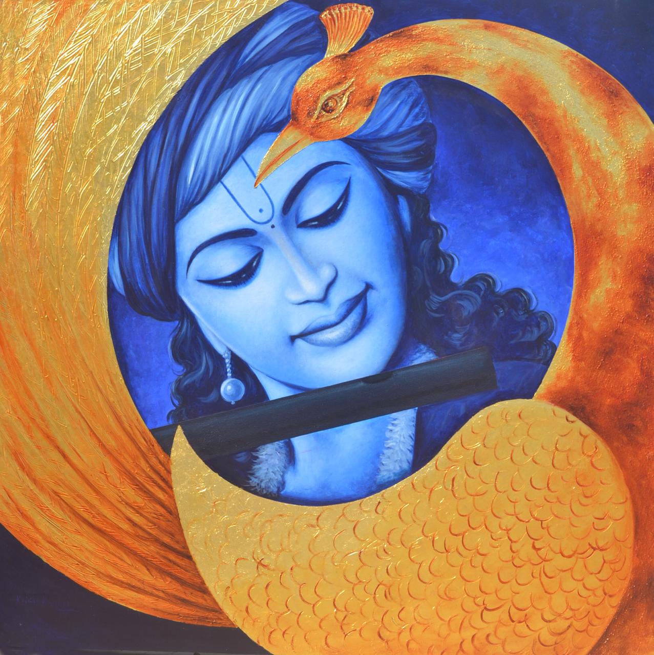 The artist’s use of gold leaf on his canvasses brings out vibrancy in them. The artist’s use of gold leaf on his canvasses brings out vibrancy in them.