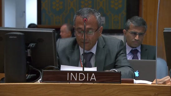 India’s deputy permanent representative R Ravindra speaks at the UNSC. (ANI) India’s deputy permanent representative R Ravindra speaks at the UNSC. (ANI)