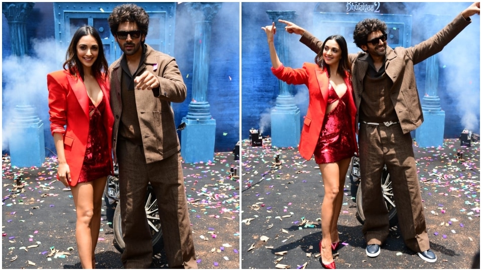 Kiara Advani and Kartik Aaryan at Bhool Bhulaiyaa 2 trailer launch. (HT Photo/Varinder Chawla) Kiara Advani and Kartik Aaryan at Bhool Bhulaiyaa 2 trailer launch. (HT Photo/Varinder Chawla)