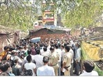 SDMC mayor Mukesh Suryan at a Rohingya camp in Jasola, on Wednesday. Sanjeev Verma/HT SDMC mayor Mukesh Suryan at a Rohingya camp in Jasola, on Wednesday. Sanjeev Verma/HT