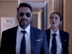 Ajay Devgn and Rakul Preet Singh in a still from Runway 34. Ajay Devgn and Rakul Preet Singh in a still from Runway 34.