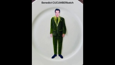 The image shows the artist's artwork involving Benedict Cumberbatch created using cucumber slices. (Instagram/@rubyperman)