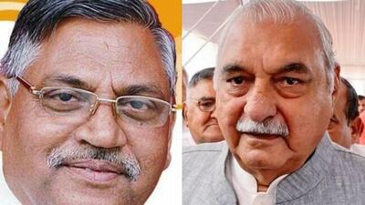 Newly appointed Haryana Congress president Udai Bhan (left) and former chief minister Bhupinder Singh Hooda. (HT file photos)