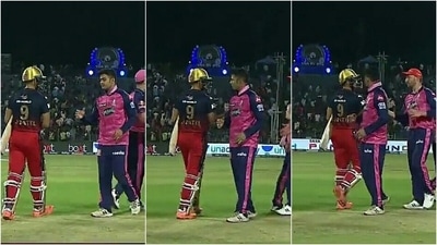Stills from the incident between Harshal Patel and Riyan Parag. (Twitter) Stills from the incident between Harshal Patel and Riyan Parag. (Twitter)