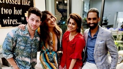 Nick Jonas and Priyanka Chopra during a dinner get-together at their Los Angeles home. Nick Jonas and Priyanka Chopra during a dinner get-together at their Los Angeles home. 
