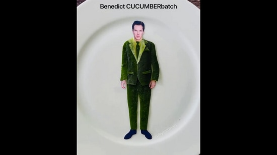 The image shows the artist's artwork involving Benedict Cumberbatch created using cucumber slices.(Instagram/@rubyperman)
