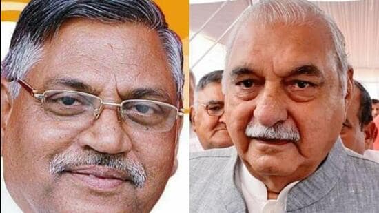 Newly appointed Haryana Congress president Udai Bhan (left) and former chief minister Bhupinder Singh Hooda. (HT file photos)