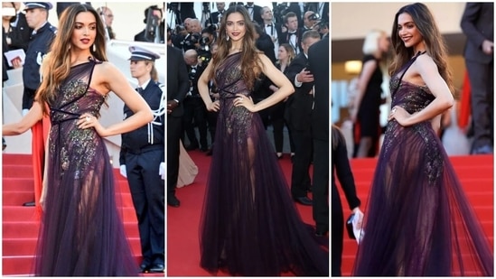 Deepika Padukone walks at Cannes in a sheer tulle gown.(Pinterest)