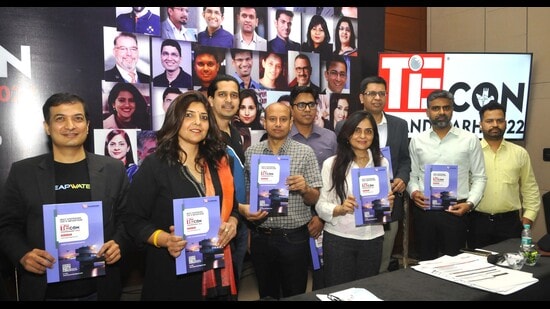 TiE Chandigarh general secretary Ritika Singh, vice-president Robin Aggarwal, announcing TieCON 2022, which will see participation from distinguished guests including the Punjab CM. (HT Photot)
