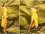 Kiara Advani and Kartik Aaryan are currently occupied with the promotions of their film Bhool Bhulaiyaa 2. The duo recently made a stylish appearance on the sets of the show Khatra Khatra Show. Kiara donned a stunning yellow strapless bodycon dress.(Instagram/@kiaraaliaadvani)