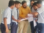 CISCE ISC Commerce term 2 Exams 2022: Students of CMS Kanpur Road branch discuss Commerce question paper after ISC exam on Thursday.(HT Photo) CISCE ISC Commerce term 2 Exams 2022: Students of CMS Kanpur Road branch discuss Commerce question paper after ISC exam on Thursday.(HT Photo)