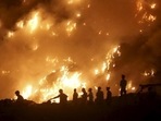 A view of the fire that broke out at the Bhalswa landfill site in north Delhi on Tuesday (PTI)
