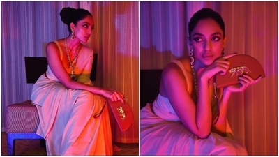 Sobhita Dhulipala shared some throwback pictures from the Kurup world premiere in Dubai which she attended wearing a beige Sabyasachi saree in November 2021. (Instagram/@sobhitad)