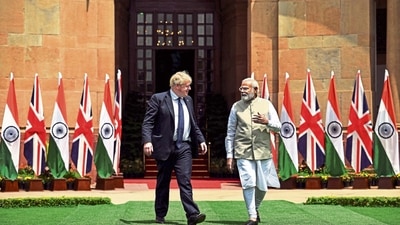 Prime Minister Narendra Modi and his British counterpart Boris Johnson, New Delhi, April 22, 2022 (REUTERS) Prime Minister Narendra Modi and his British counterpart Boris Johnson, New Delhi, April 22, 2022 (REUTERS)