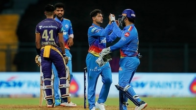Kuldeep Yadav of Delhi Capitals celebrates with teammates (IPL) Kuldeep Yadav of Delhi Capitals celebrates with teammates (IPL)