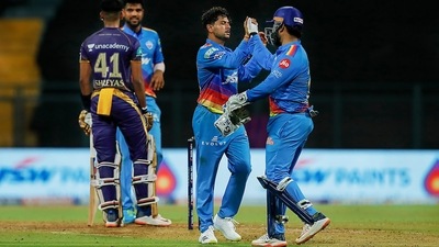 Kuldeep Yadav of Delhi Capitals celebrates with teammates (PTI) Kuldeep Yadav of Delhi Capitals celebrates with teammates (PTI)