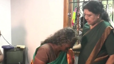 VK Sasikala meets family members of the victims of Thanjavur temple chariot procession. (Twitter/ANI) VK Sasikala meets family members of the victims of Thanjavur temple chariot procession. (Twitter/ANI)