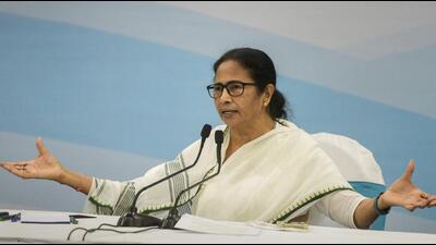 West Bengal chief minister Mamata Banerjee addresses a press conference at Nabanna, the state secretariat in Howrah. (PTI PHOTO.)