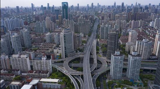 Near-empty roads during a lockdown due to Covid-19 in Shanghai, China, on Thursday. (Bloomberg)