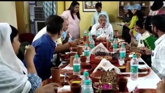 Vice chancellor Sudhir K Jain at the Iftar party that was reportedly held at the Mahila Mahavidyalaya. (ANI)