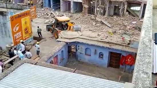 A bulldozer was used to demolish a 300-year-old Shiva temple at Sarai Mohalla, in Alwar district of Rajasthan&nbsp;(HT_PRINT)