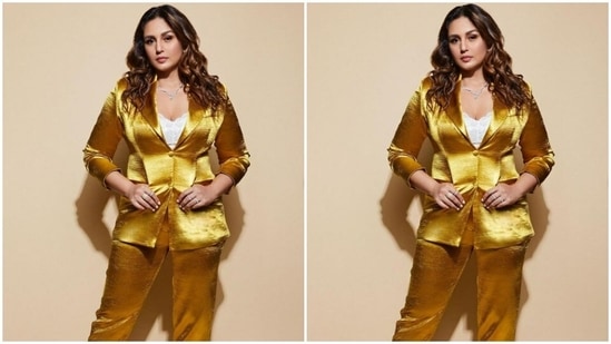 Huma played muse to fashion designer house Puneet Kapoor and picked a bright pantsuit for the pictures.(Instagram/@iamhumaq)