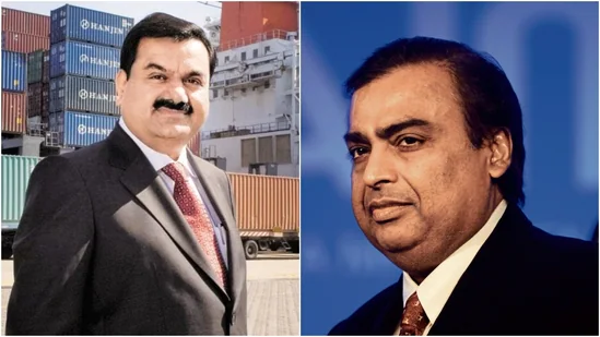Indian tycoons Gautam Adani and Mukesh Ambani. Indian tycoons Gautam Adani and Mukesh Ambani.