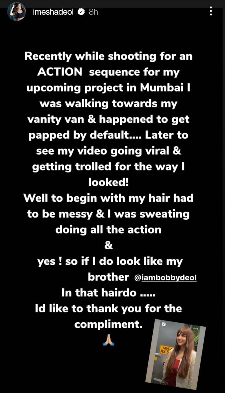 Esha Deol reacts to trolls on Instagram Stories.