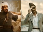 Ajay Devgn in posters from RRR and Gangubai Kathiawadi respectively.