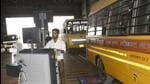 School buses are being checked at the Vehicle Fitness Testing Centre in Dasna, Ghaziabad on Friday. (Sakib Ali/ HT) School buses are being checked at the Vehicle Fitness Testing Centre in Dasna, Ghaziabad on Friday. (Sakib Ali/ HT)