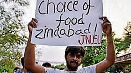 At a protest on JNU campus on April 12. (Sanjeev Verma/HT)