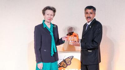 Princess Anne presented the award to Mishra at London’s Royal Geographic Society on Thursday. (WFN) Princess Anne presented the award to Mishra at London’s Royal Geographic Society on Thursday. (WFN)