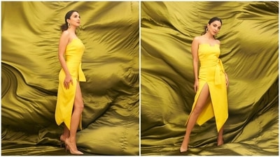 Kiara Advani earlier made a stylish appearance on the sets of the show Khatra Khatra Show where she donned a stunning yellow strapless bodycon dress. (Instagram/@kiaraaliaadvani)